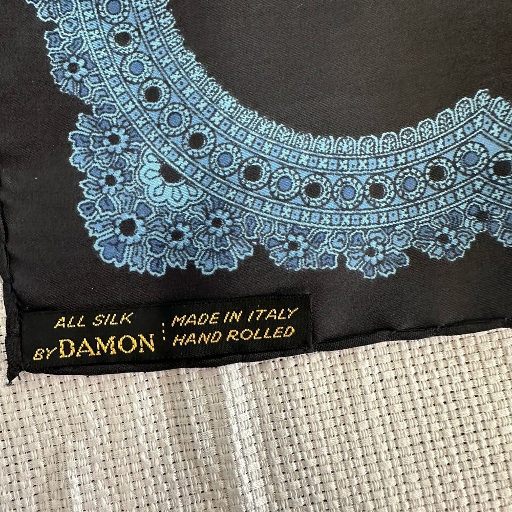 Damon Black and Blue Silk Scarf vintage